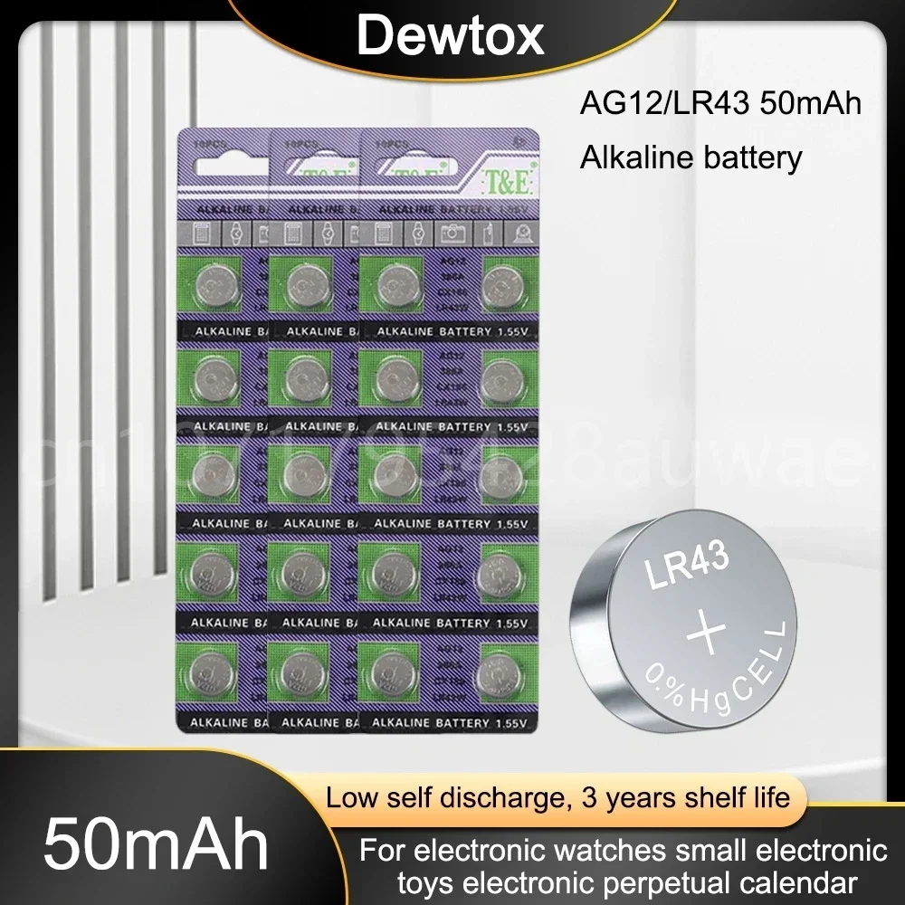 50-200PCS 1.55v Ag12 Alkaline Battery SR43W R43 SR1142 SB-B8 V386 D386 260 S1142E GP386 SG12 LR43 386A LR1144 Button Coin Cell