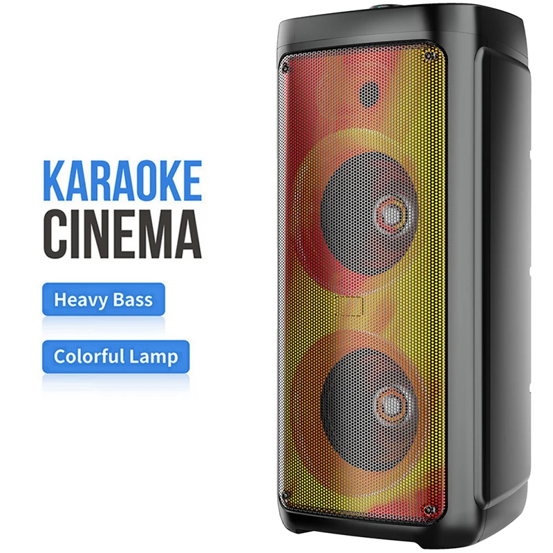 800W Dual 8 Inch Flame Lamp Outdoor Audio Karaoke Partybox RGB Bluetooth Speaker Colorful LED Light With Mic Remote Subwoofer FM