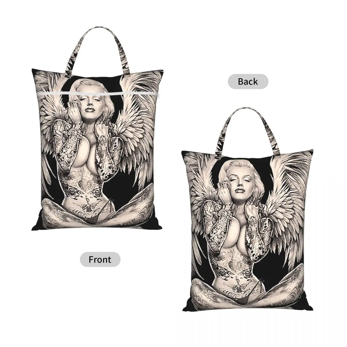 Marilyn Vintage Abstract Tattooed Angel Laundry Collector Foldable Laundry Basket Home Organizer Washing Basket Home Organizer