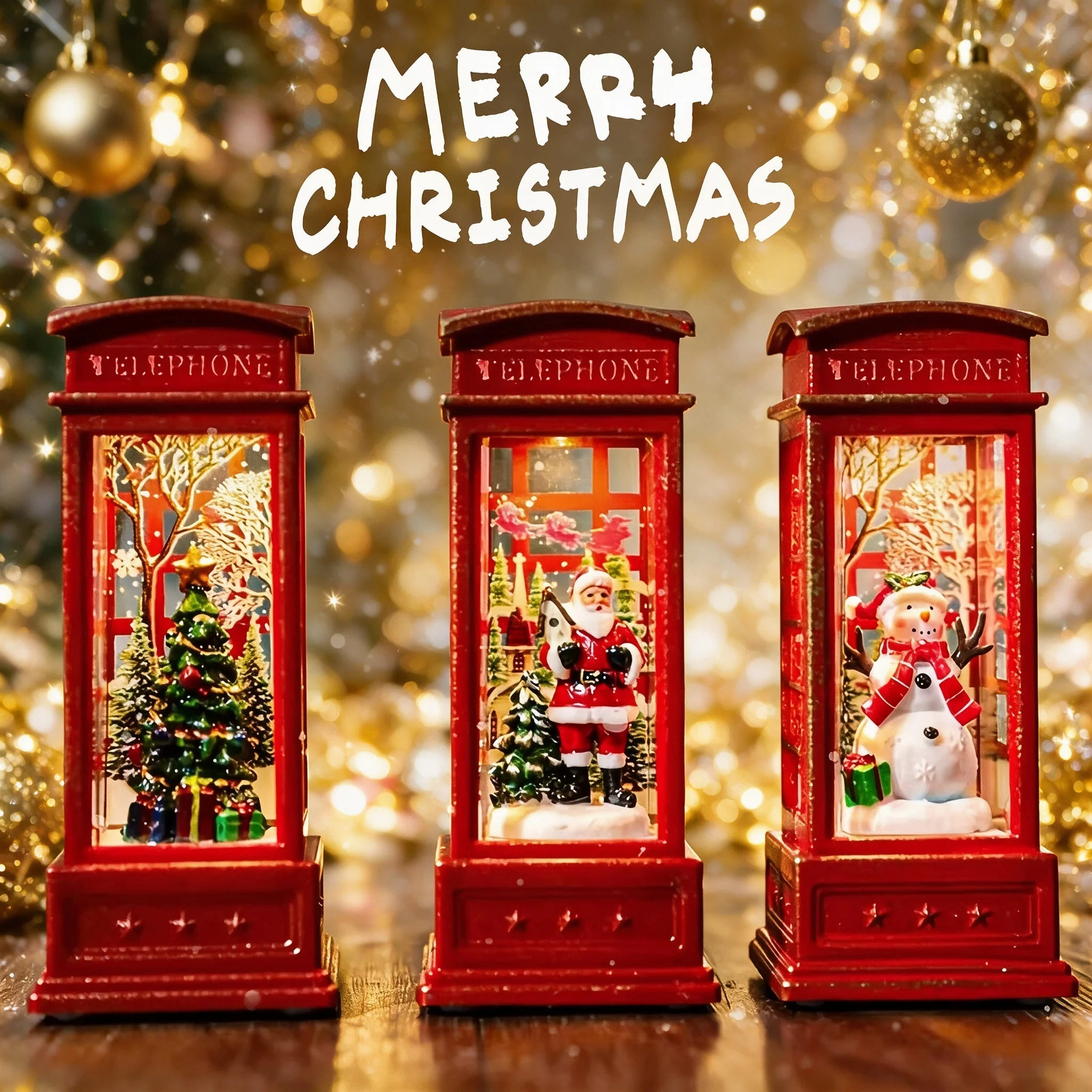 Christmas Telephone Booth Decorative Lights, Santa Claus/Snowman/Tree, Red Retro Telephone Booth Night Lights, Home Decorations