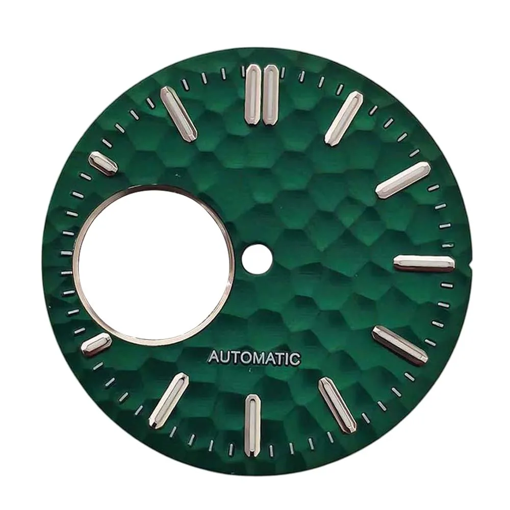 

Циферблат часов 28,5 мм для механизма NH38, зеленый светящийся циферблат, серебряный гвоздь, аксессуары для циферблата