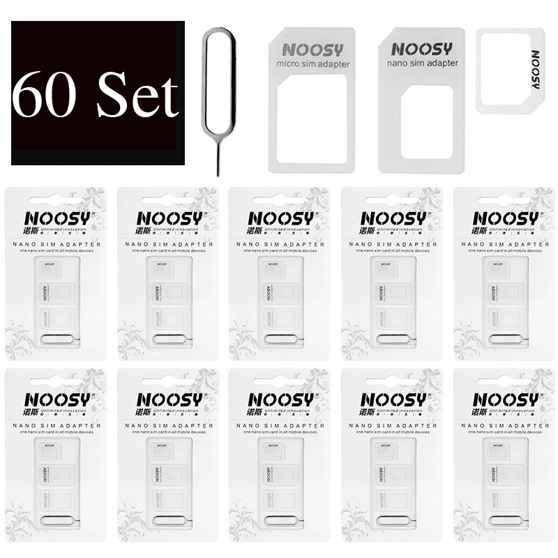 60 set Kit adaptor kartu SIM oleh Noosy Nano ke mikro, Nano ke biasa, mikro hingga biasa dengan Pin ejektor SIM