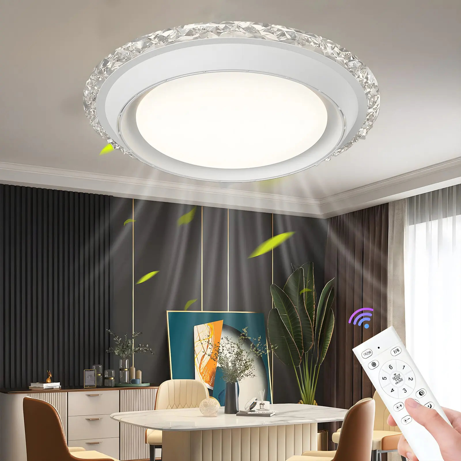 Modern Bladeless LED Ceiling Fan Lamps Remote Control 6 Speed Invisible Bladeless Electric Fan Bedroom Home Room Decoration