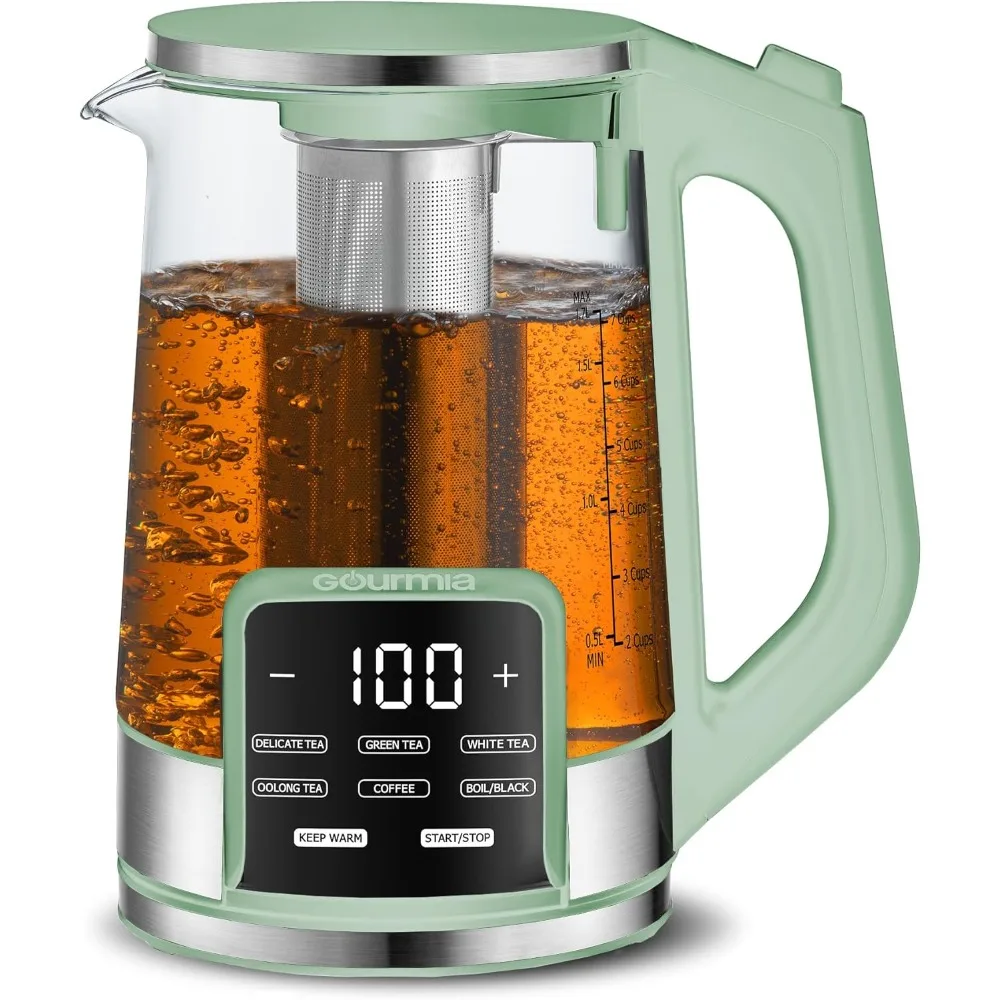 

Electric Programmable Glass Kettle 1.7L with Temperature Control Digital Display 6 Presets Keep Warm Stainless Steel Infuser