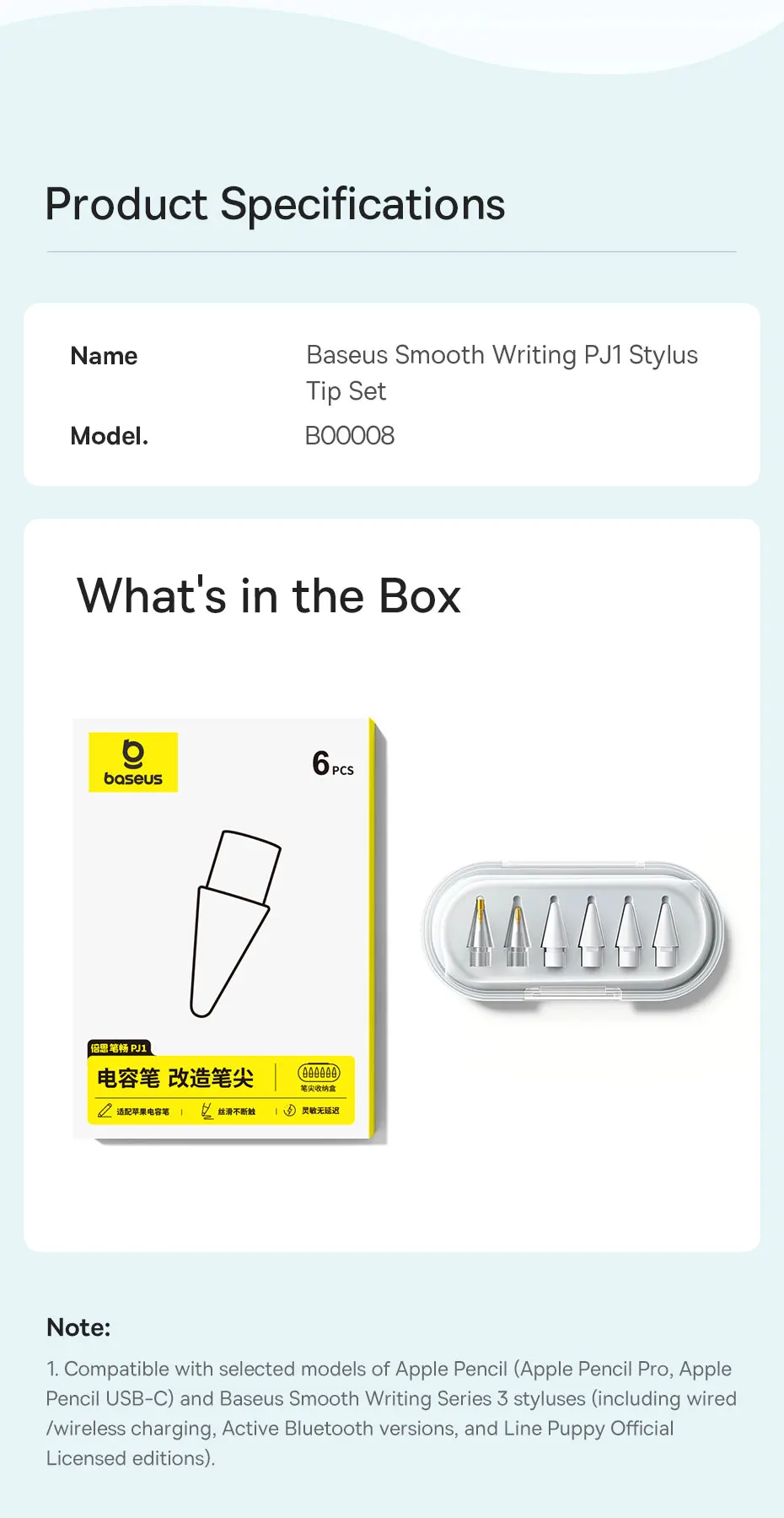 Baseus 6-Pack Replacement Tips for Apple Pencil Stylus