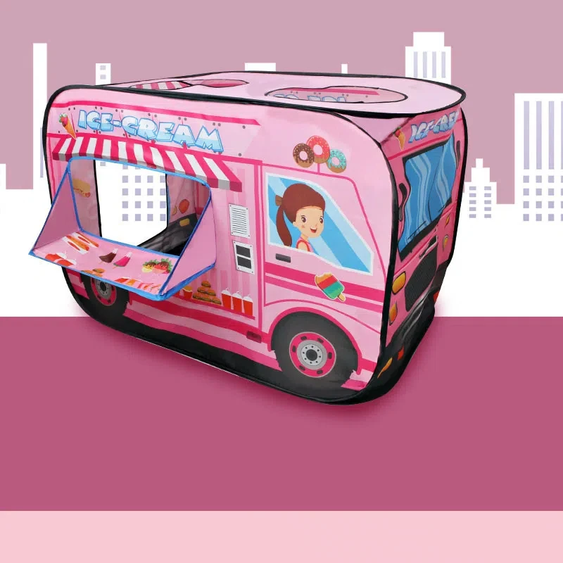 Tienda de juguete para niños, autobús multiusos de dibujos animados, juego de interior y exterior, juego de rol plegable, tienda de juegos divertida, casa de juegos portátil