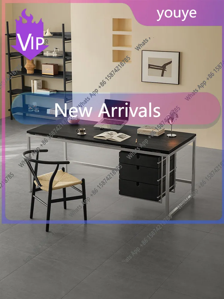 

Письменный стол V-Furniture Lingyun с каркасом из нержавеющей стали и выдвижным ящиком, современный, простой, для учебы, дома, гостиной, компьютерный стол