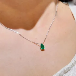 Emerald Crystal Zircon Waterdrop Charm Pendant Necklace for Women Charms Fashion Green Rhinestone Female Vintage Jewelry