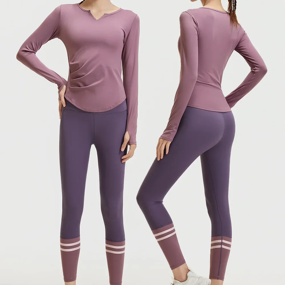 

2PCS Yoga Suit Sports Set Women Quick-Drying Gym Set Women Tracksuit Running Workout Long Sleeve Sports Shirt Yoga Clothing 015