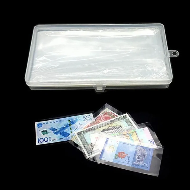 100pcs Paper Money Banknotes with Box Money Transparent PVC Page of Paper Money Coin Album Money Holders Bedroom