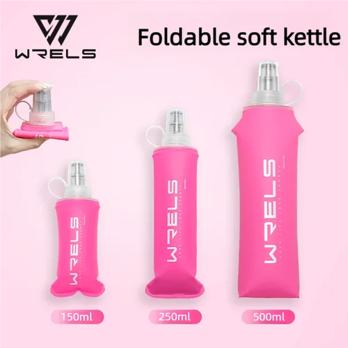 WRELS TPU 실리콘 소프트 물병, 야외 스포츠 러닝 자전거 캠핑 등산 소프트 플라스크, BPA 프리 휴대용 소프트 워터 백 