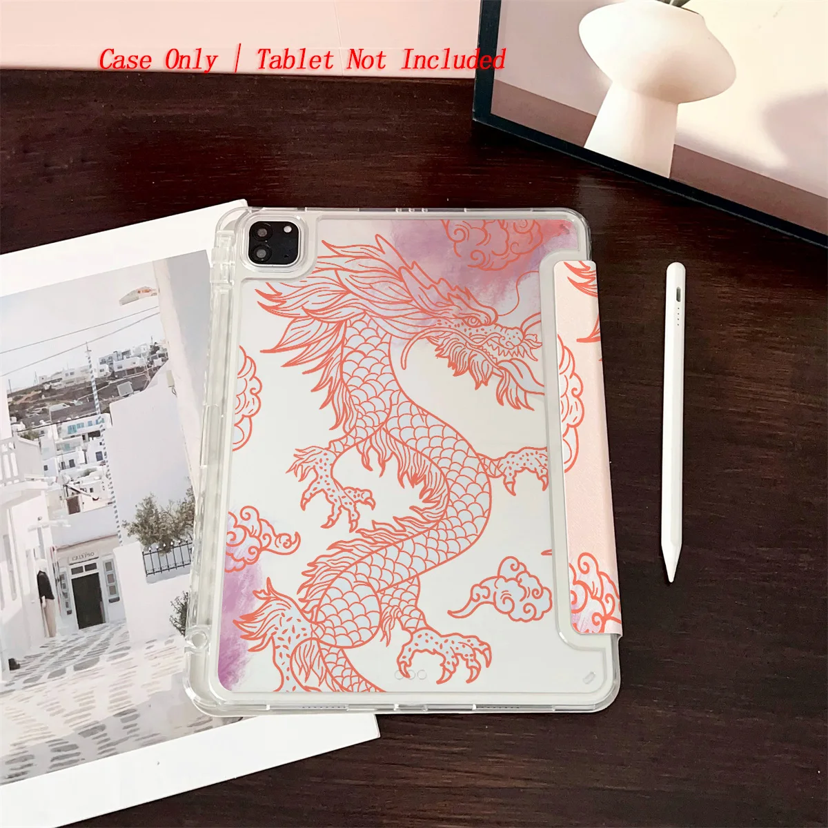 حافظة لجهاز iPad مطبوعة على شكل تنين وردي لطيف على شكل حرف Y قابلة للطي لهاتف Apple iPad Pro/Air/Mini غطاء نحيف مضاد للخدش #5