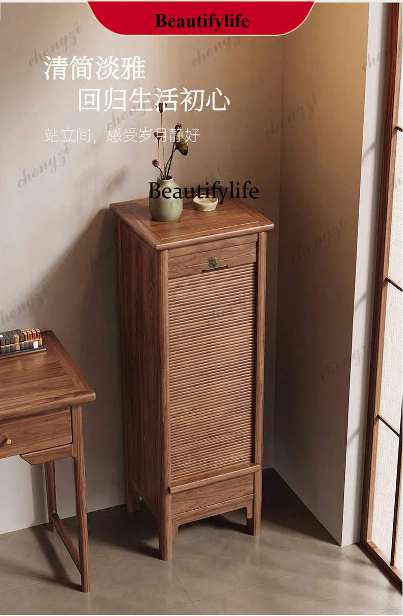 Song's Aesthetics Black Walnut Solid Wood, Flat Replacement New Chinese Rotating Wenwan Storage Tea Set Storage Cabinet P182