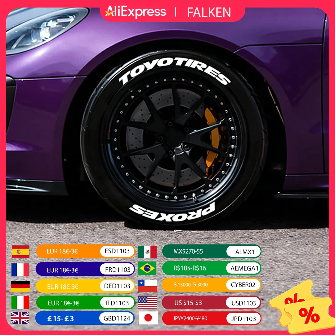 4 Sets For 4 Wheels Letters Tire Car Stickers Universal 3D Auto Motorcycle Water Proof Decals Styling In-One-Piece Stickers