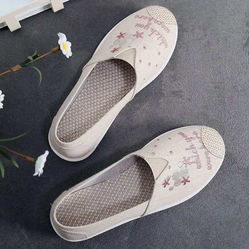 Kawaii Slip on Round Toe Cute Women\'s Shoes Female Footwear Canvas Espadrilles Pink 39 Urban Trends 2024 A Summer Light Walking