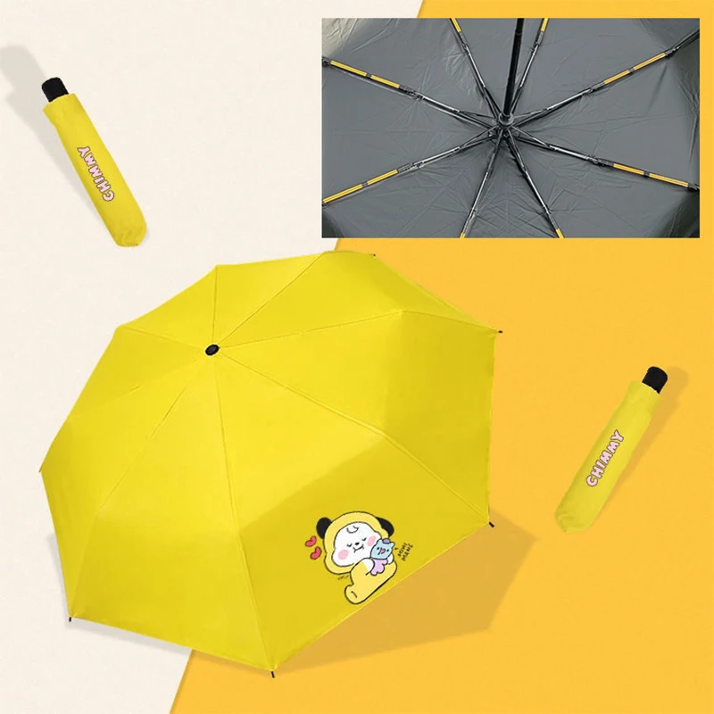 New Bt21 Fully Automatic Umbrella Kawaii Cartoon Tata Summer Rain or Shine Foldable Portable Uv Protection Sunshade ﻿girl Gift