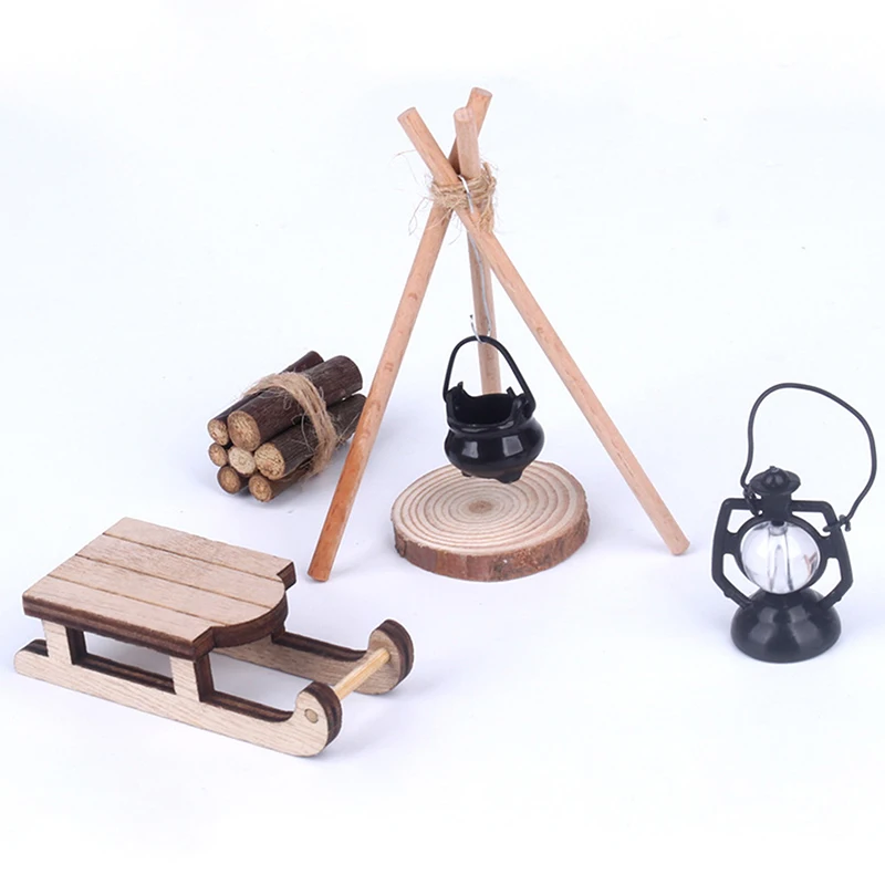 1:12 Dollhouse MIniature Sleigh Camping Set Christmas Sled Model For Doll House Decoration Accessories Kids Pretend Play Toys