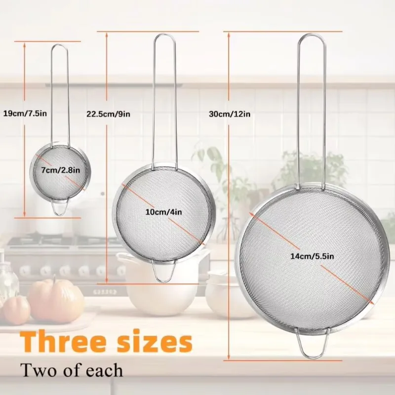 Kitchen utensils Leaking pots and filters Set of 3 fine mesh sieves Stainless steel filters