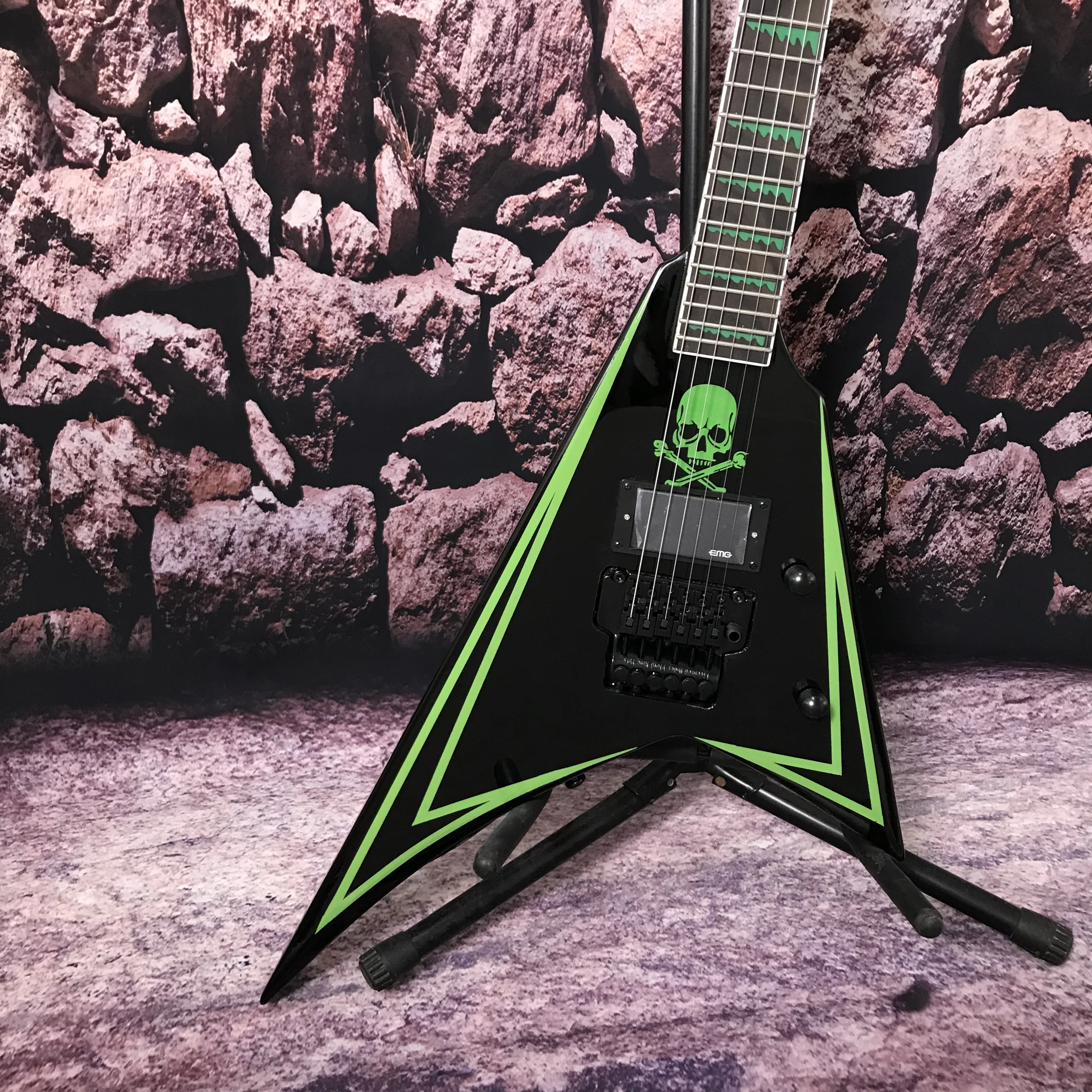 factory custom electric guitar  tremolo system active pickup green line