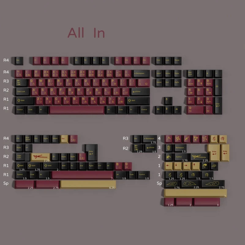 1 Set GMK Red Samurai Keycaps PBT Dye Sublimation Key Caps Cherry Profile Keycap For MX Switch Keyboard Double B Split spacebar