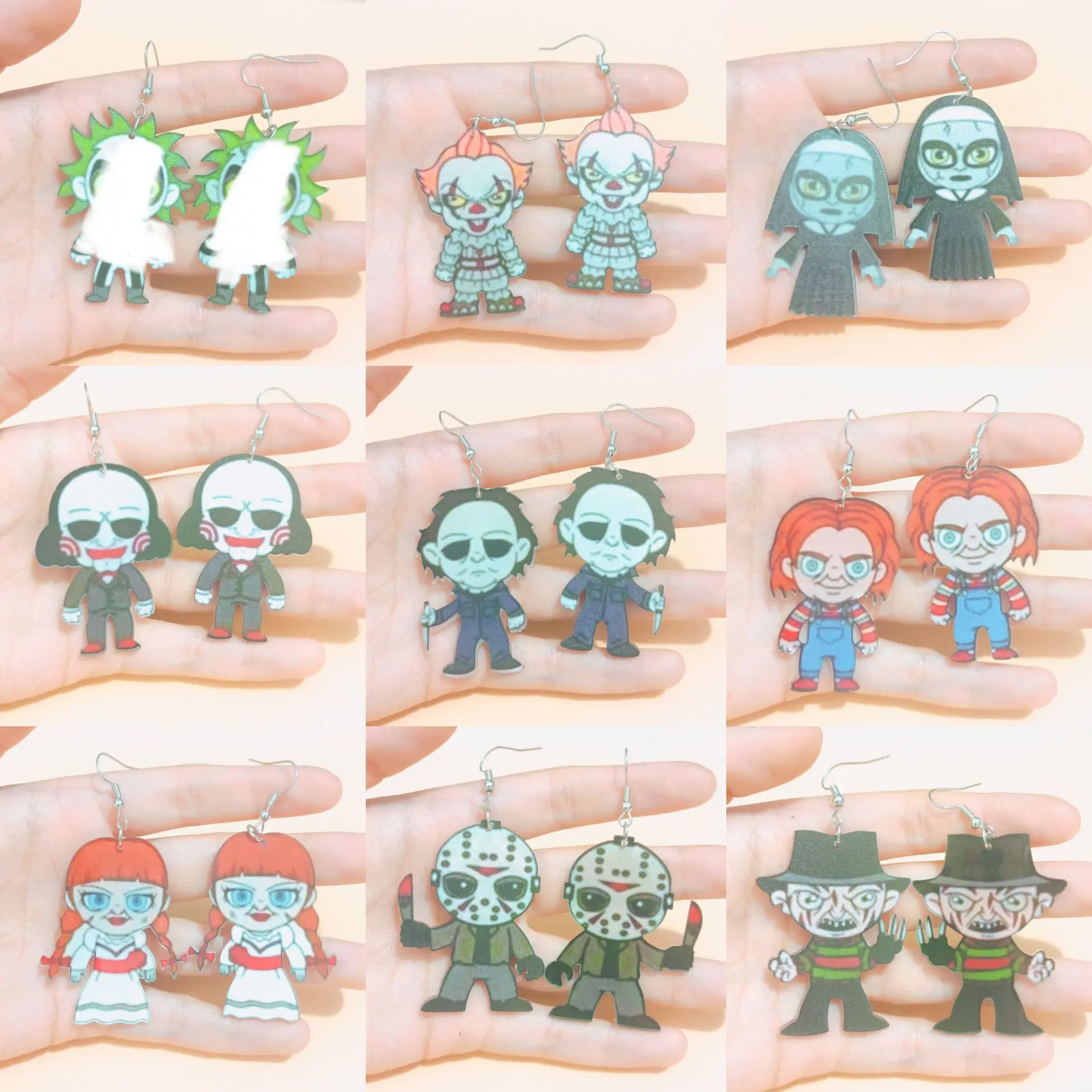 1 Pair Acrylic Killer Ghost Monster Nun Clown Earrings Cartoon Figure Ear Pendants for Women Ear Rings Halloween Festival Gifts