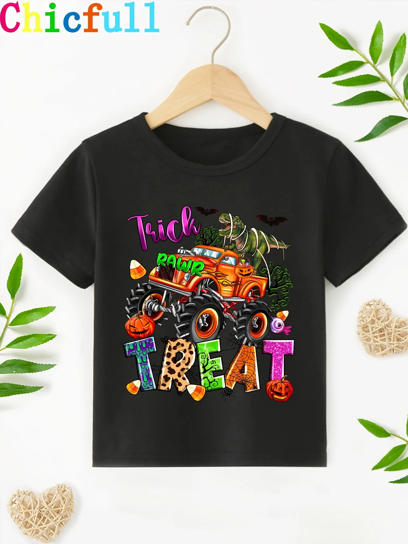 Boys‑Halloween‑Trick‑Or‑Treat‑Truck‑Print‑Short‑Sleeve‑Cool‑Lightweight‑Comfort‑Summer‑Kids‑T‑Shirt