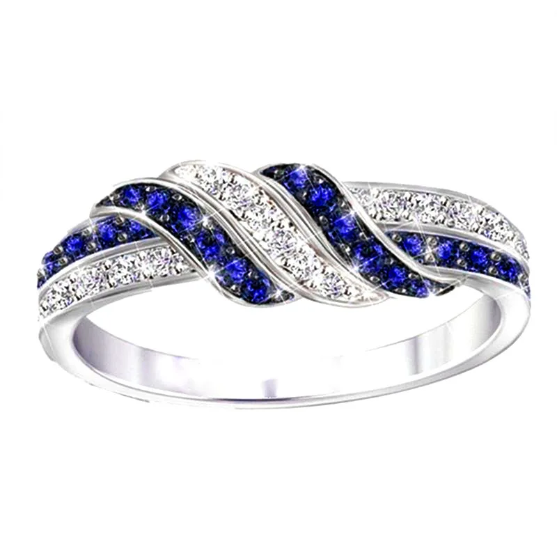 

Romantic Blue White Gemstone Ring for Women Sparkling Luxury Stackable Rings Elegant Jewelry Eternity Anniversary Gift FCGJHW