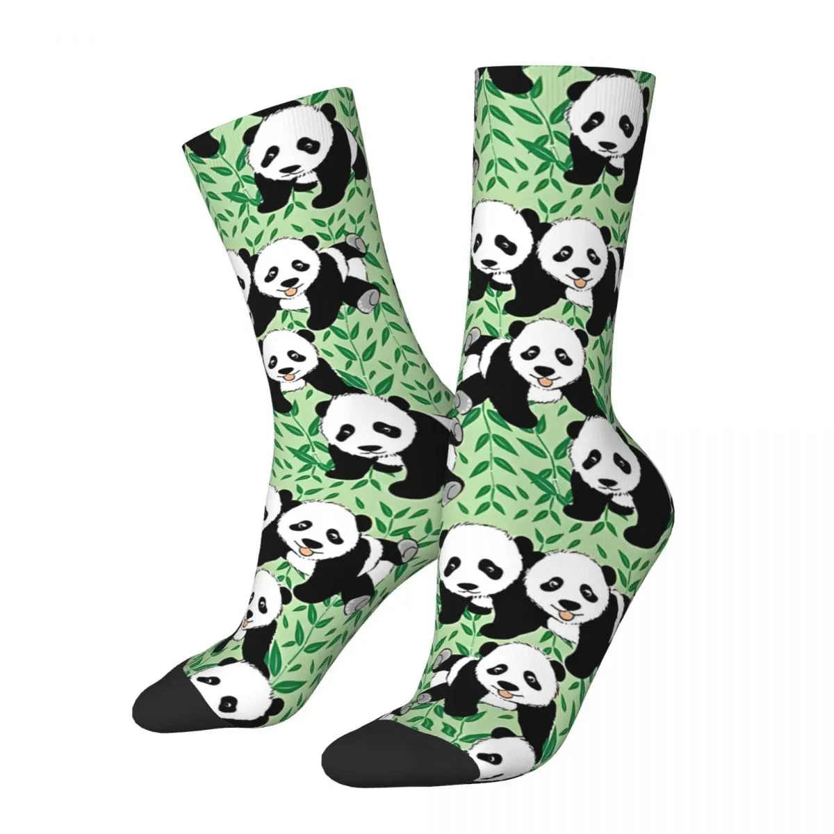 Panda Bears Green Leaf Kawaii Socks School Cartoon Pattern Socks