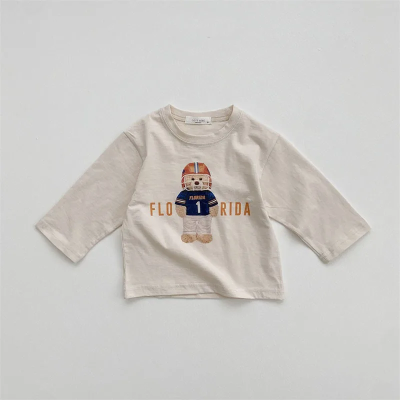 0-3y Baby Boy Cute Cartoon Tops Kid Bear Thin Long Sleeves T-shirt Girls Casual Thin Comfortable Cotton Bottoming Shirt