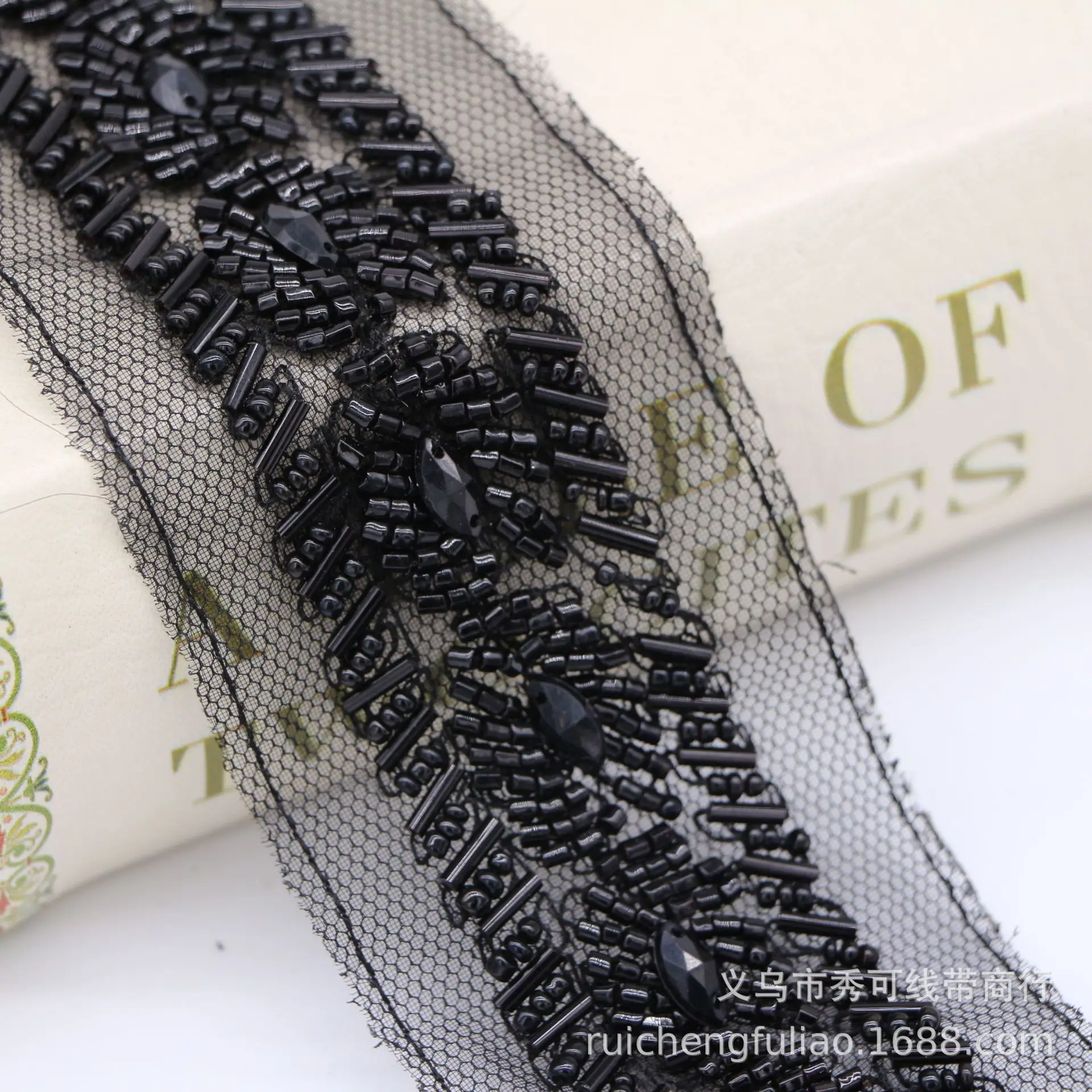 5Meters 3cm Black Grey Heavy Handmade Beaded Lace Ribbon Tape Trim Embroidered Collar Decoration African Net Cord For Sewing