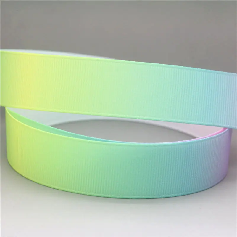 DHK 7/8\'\'5yards Colorful Pattern Gradient Printed Grosgrain Ribbon Accessories Material Decoration DIY Sewing Craft C2665