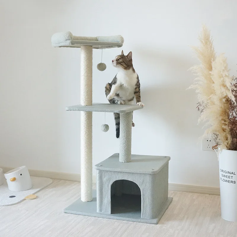 Summer Ice Silk Cool And Easy To Take Care Of Cat Climbing Frame Large Nest Tree Integrated Sisal Cat Scratching Column