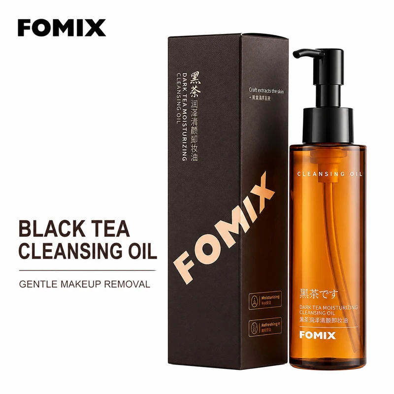 Aceite Limpiador de Té Negro FOMIX, Desmaquillante Suave, Limpieza Profunda de Rímel, Labios, Ojos y Rostro, Hidratante y No Grasoso, 150 ml