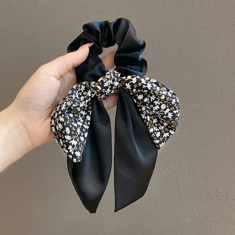 2024 novo coreano floral bowknot laços de cabelo para mulheres meninas elásticos doces fita longa rabo de cavalo cachecol laço de cabelo acessórios para o cabelo