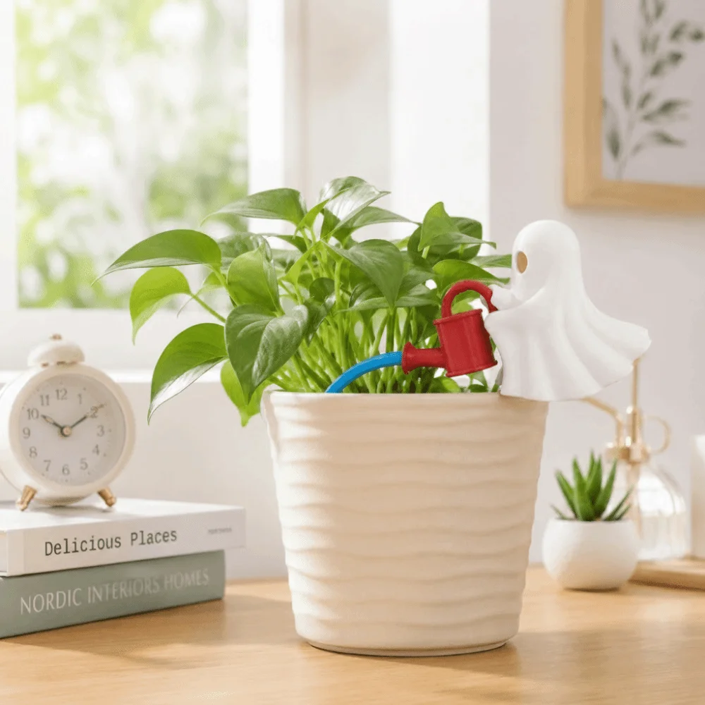 3D Printed Ghost Watering Flowerpot Ornament Suspended Design Faux Water Stream Ghost Watering Plant Ornament Removable Plastic