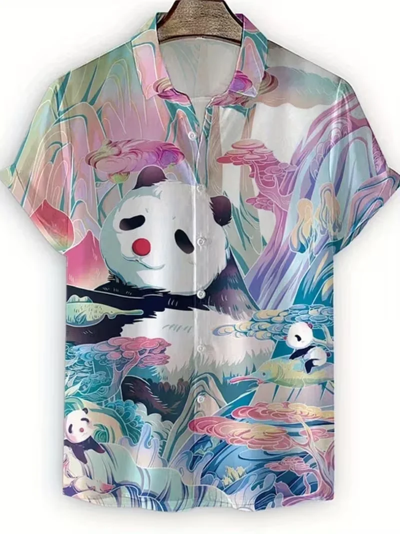 Animal pattern print, men's fashionable short sleeved shirt, loose top, outdoor street, casual and comfortable