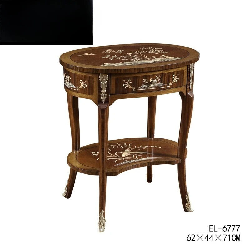 

French oval corner few double-layer copper flower copper feet hand-painted flower and bird wood color painted small corner few