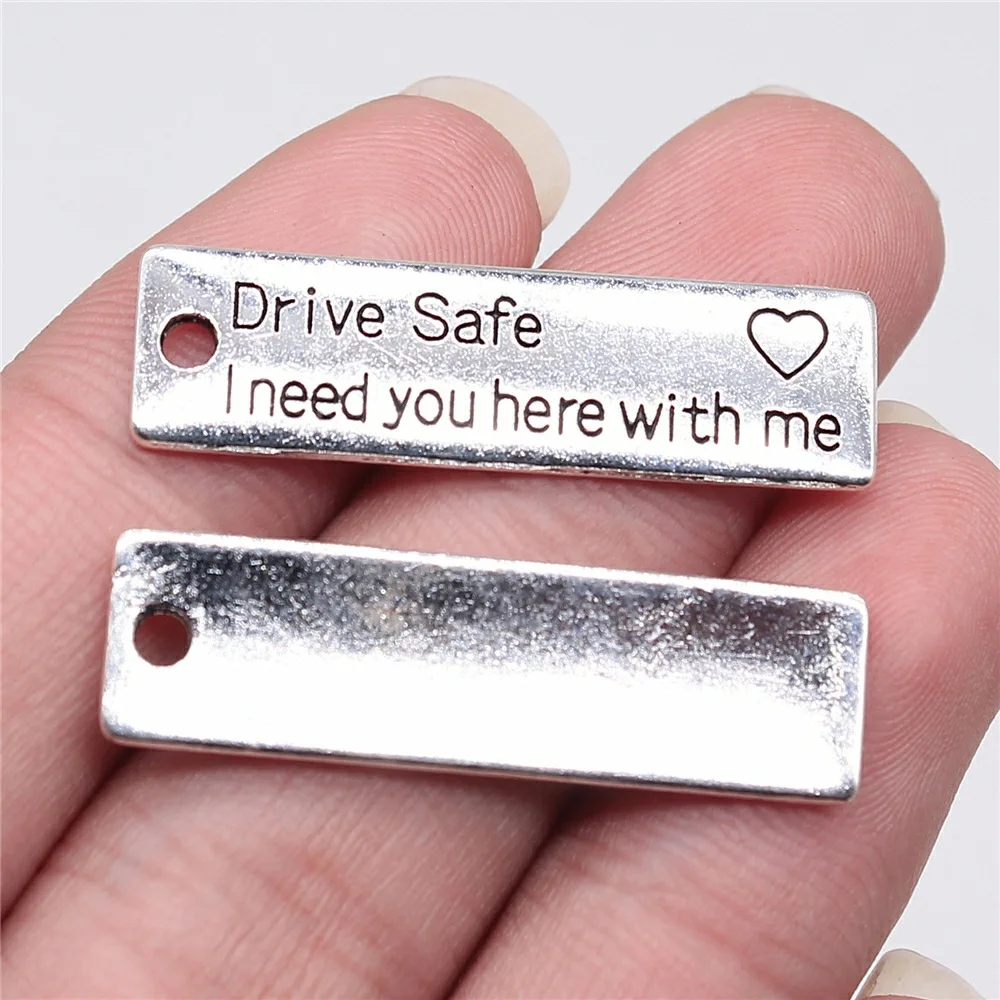 5Pcs Charms Drive Safe I Need You Heart With Me 34x10mm Tibetan Silver Color Pendants Antique Jewelry Making DIY Handmade Craft
