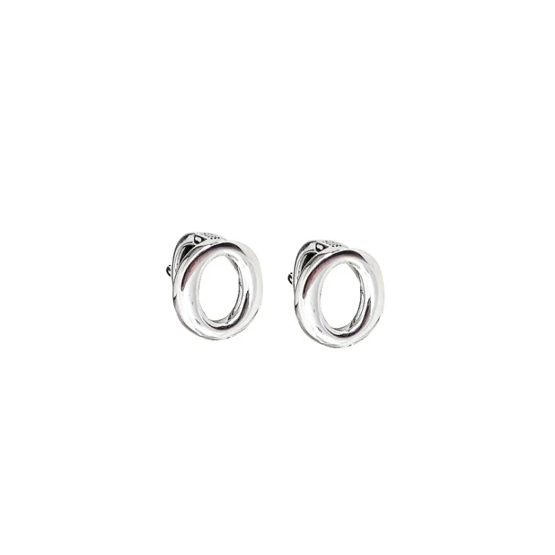 

S925 hollow round 0 letter ear buckle, fairy sweet and cool earrings exaggerated exquisite and small earrings