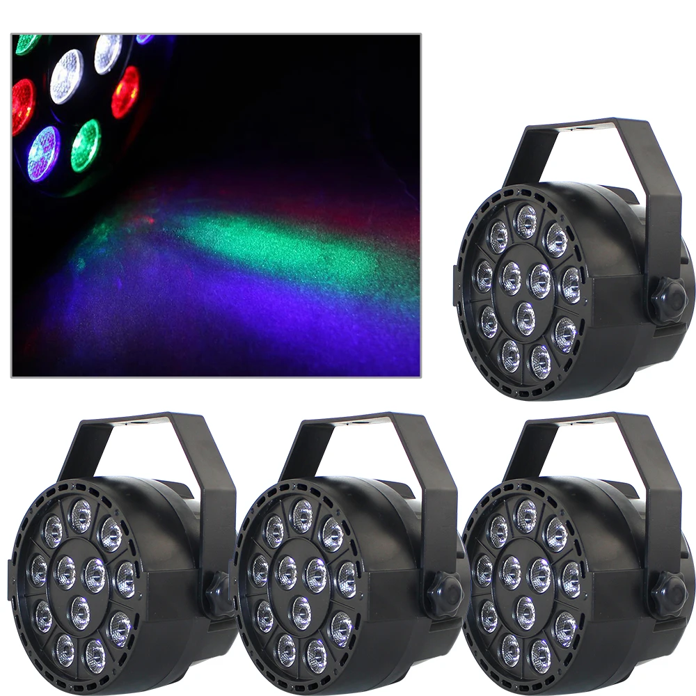 4Pcs Mini Par Lights LED Beads Stage Lighting Corded Electric LCD 12W DMX512 Memory Function for Party Club