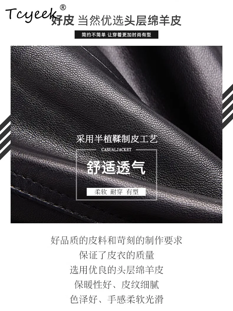 Tcyeek Echt Schaffell Frauen Leder Jacke Frühling Herbst Vintage Stehkragen Kurze Lange Hülse Schwarz Jacken Chaqueta Cuero