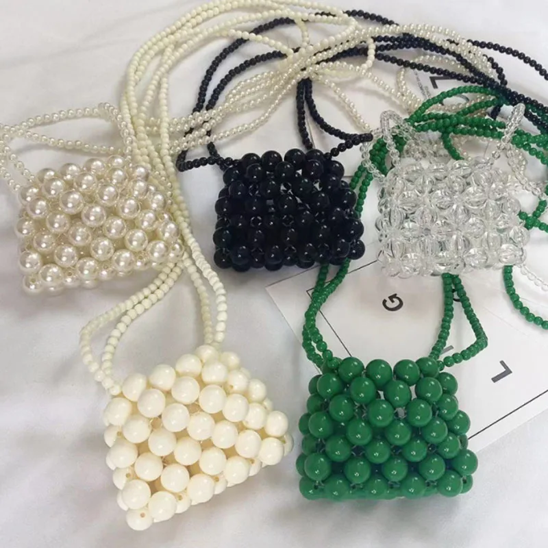 Long Shoulder Strap Beaded Bag Green Pearl Bag Flap Pearl Clutch Purses And Lady Handbag Ladies Mini Cross Body Bag