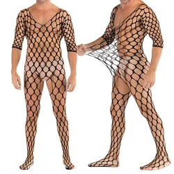 Men Sexy Tight Pantyhose See Through Body Stockings Bodysuit Underwear Jumpsuit Open Crotch Fishnet Bodystocking Gay Nightwear