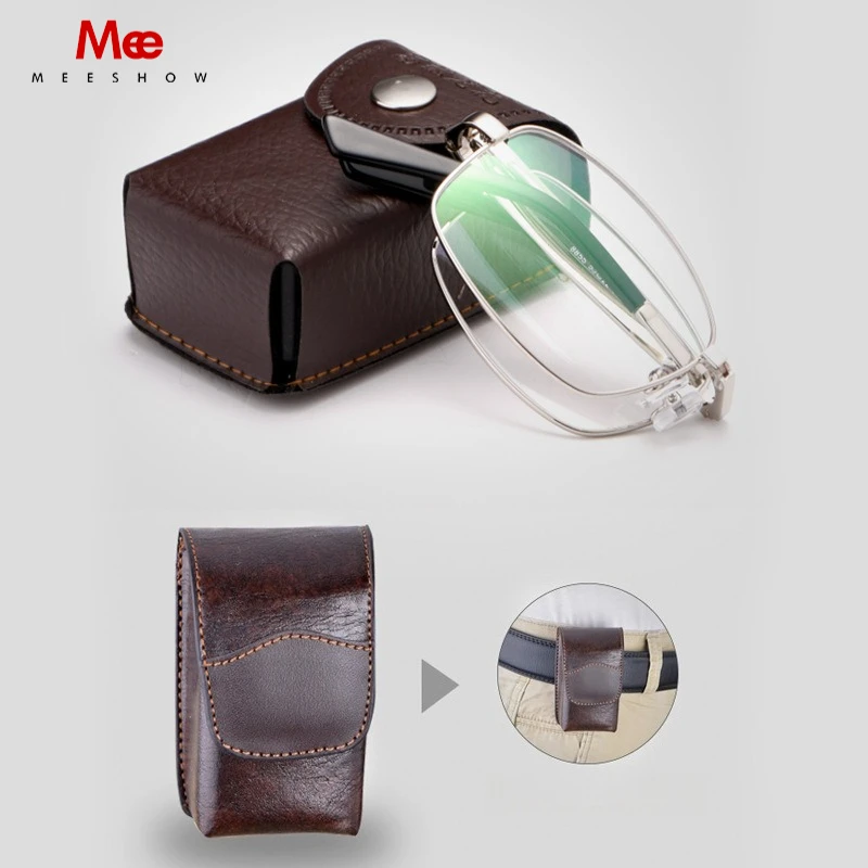 Meeshow Premium Metal Folding Progressive Reading Glasses Anti Blue Light Multifocal Pocket Size Presbyopia Glasses With Box