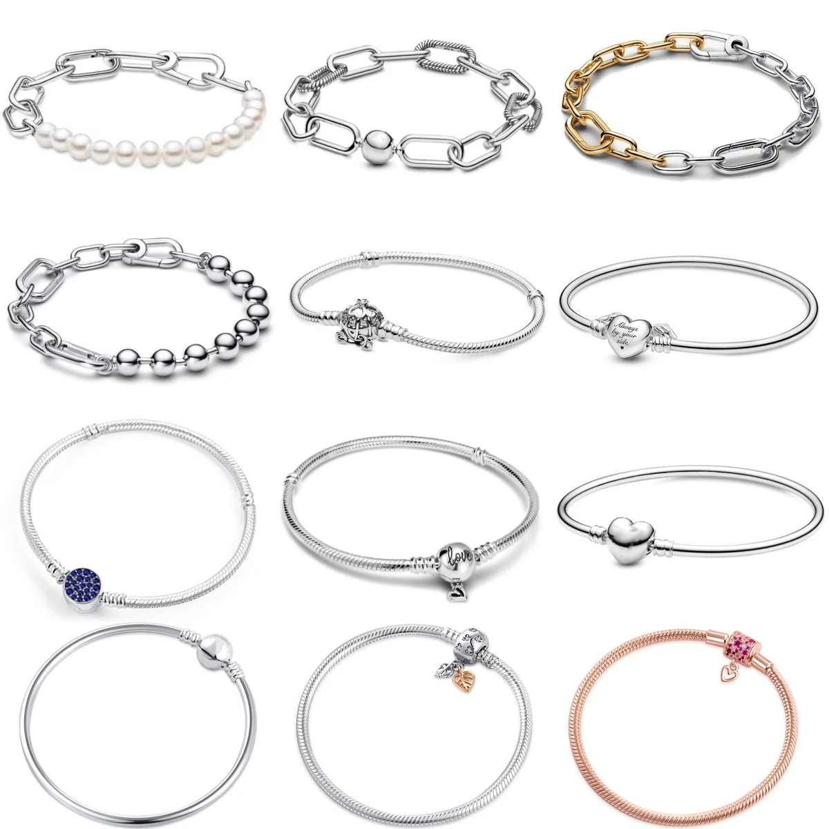 New Trendig 925 Sterling Silver Armband med Löv och Blå Pärlor, Passar Original DIY Armband, Dam Smycken