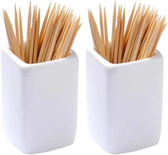 

2-Piece White Square Ceramic Toothpick Holder Set, Simple Design for Home or Restaurant Use