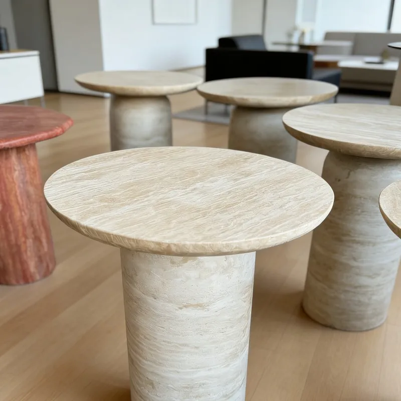 ✿p Natural Stone Textured Coffee Table Manufacturer Travertine Stone Side Table Wholesale for Hotel Furniture