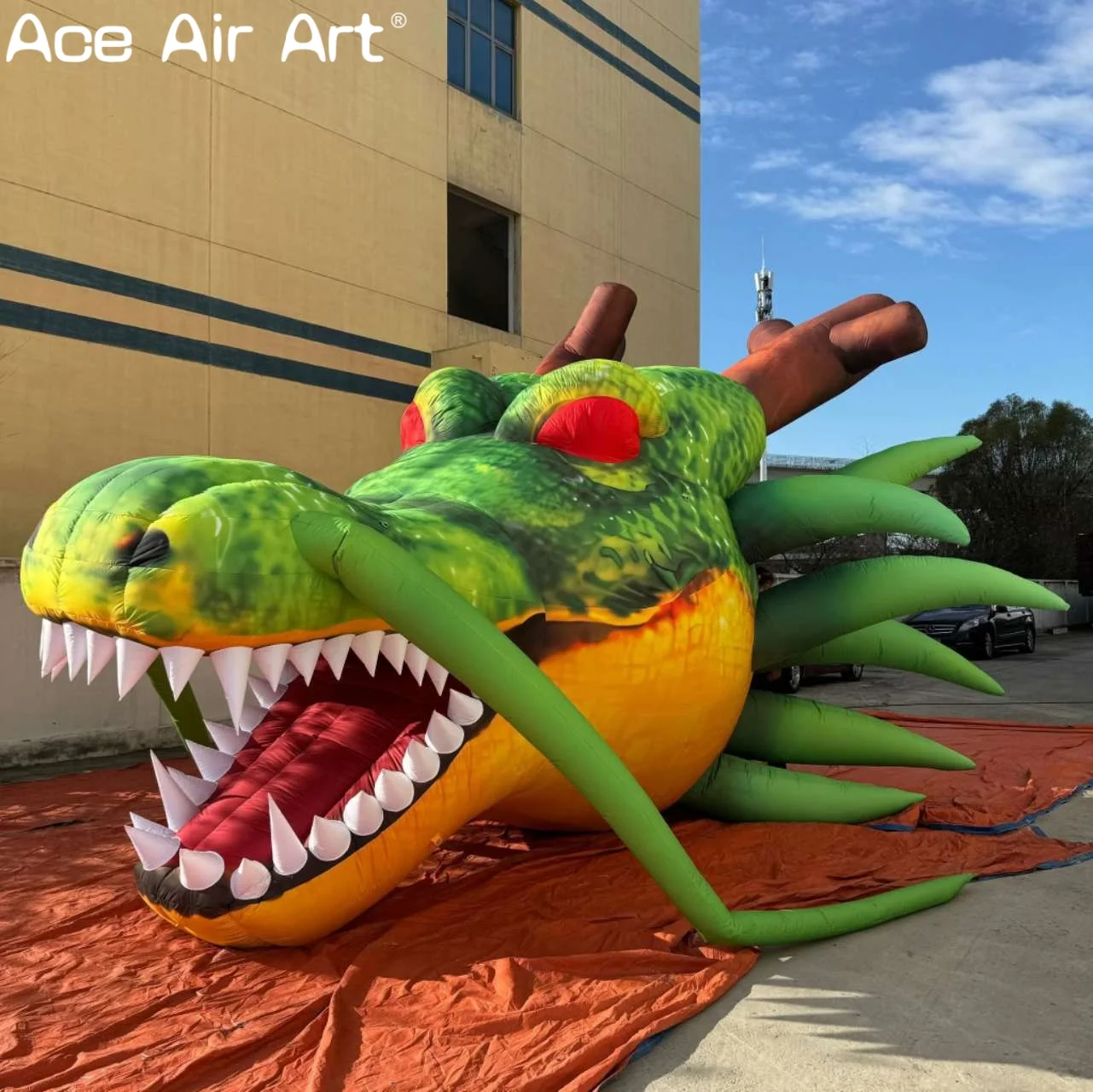 

Inflatable Green Dragon Head for Festival Events, Cosplay Entrance, Giant Inflatable Dragon Cartoon Model for Promotions