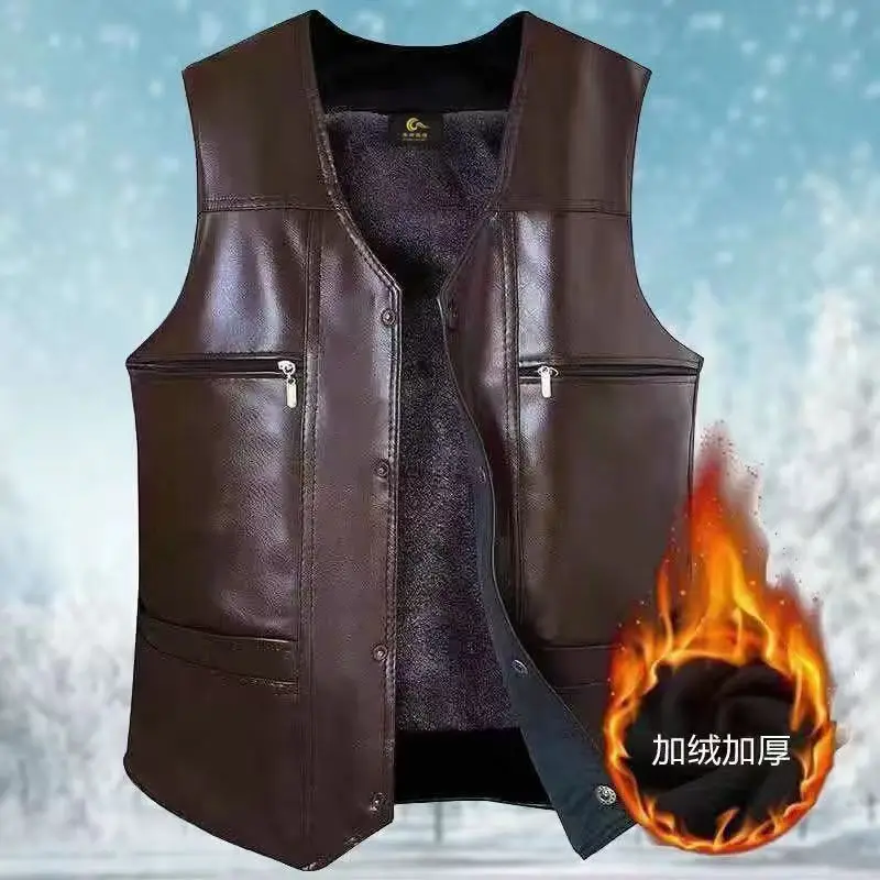 Spring Autumn Genuine Leather Vest Men Leather Haining Sheepskin Slim Casual Jacket Leather Middle-aged Elderly Leather Vest