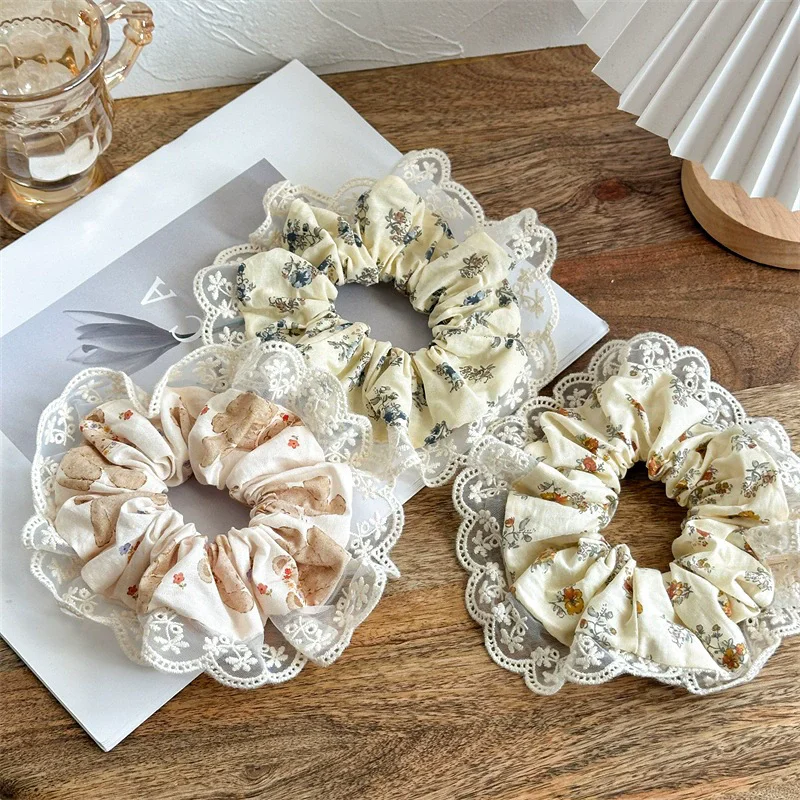 2025 أوائل الربيع جديد لطيف فتاة إكسسوارات الشعر موضة الحلو الدانتيل الطباعة الدانتيل Scrunchie مطاطا Scrunchie الشعر حبل #1